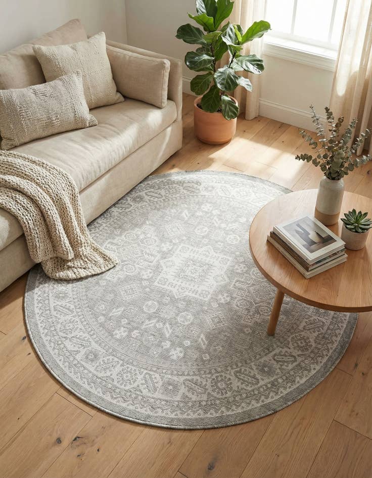 Detail image of 6' x 6' Easy-Clean Aztec Indoor / Outdoor Round Rug