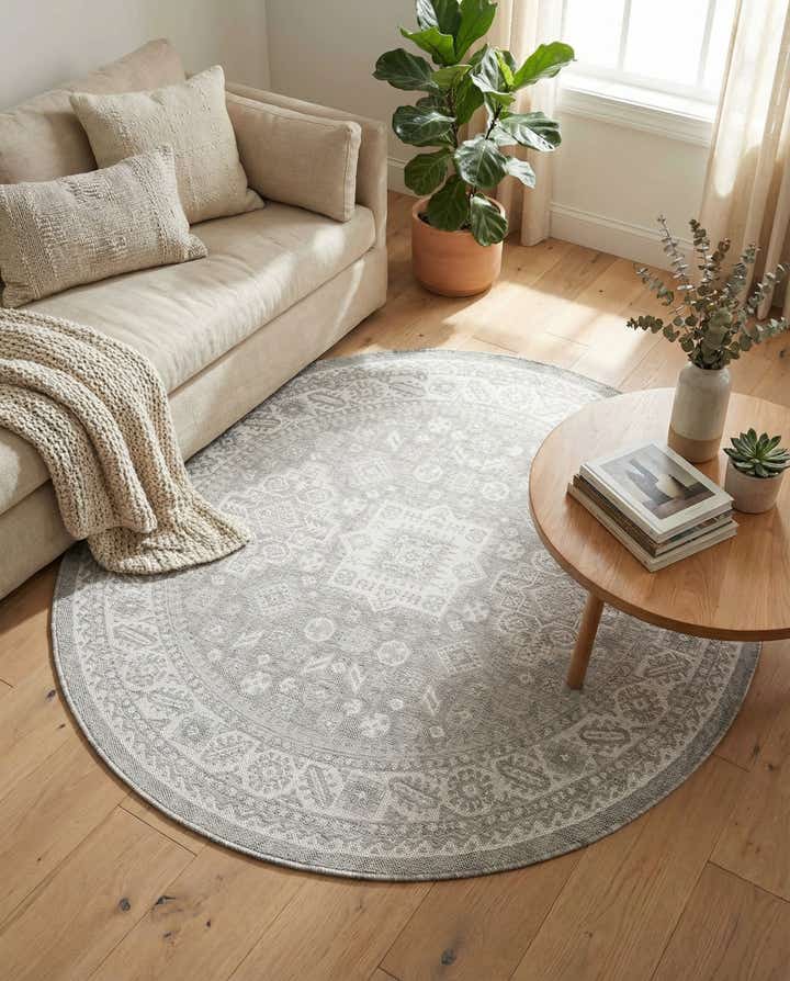 6' x 6' Easy-Clean Aztec Indoor / Outdoor Round Rug