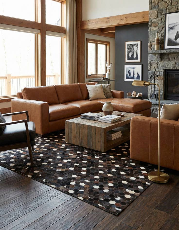 Detail image of 5' 1 x 8' 1 Cowhide Leather Rug