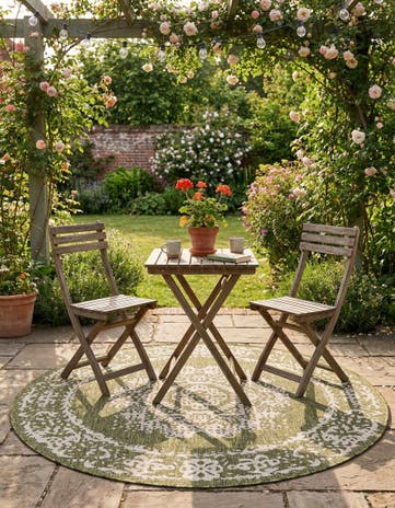 Green Easy-Clean Traditional Indoor / Outdoor Round Rug