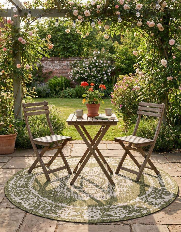 Detail image of 6' x 6'  Washable Traditional Indoor / Outdoor Round Rug