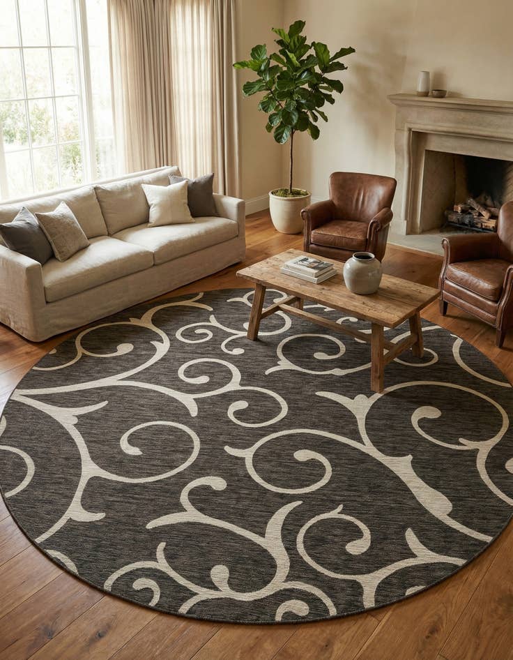 Detail image of  10' 8 x 10' 8  Washable Botanical Indoor / Outdoor Round Rug