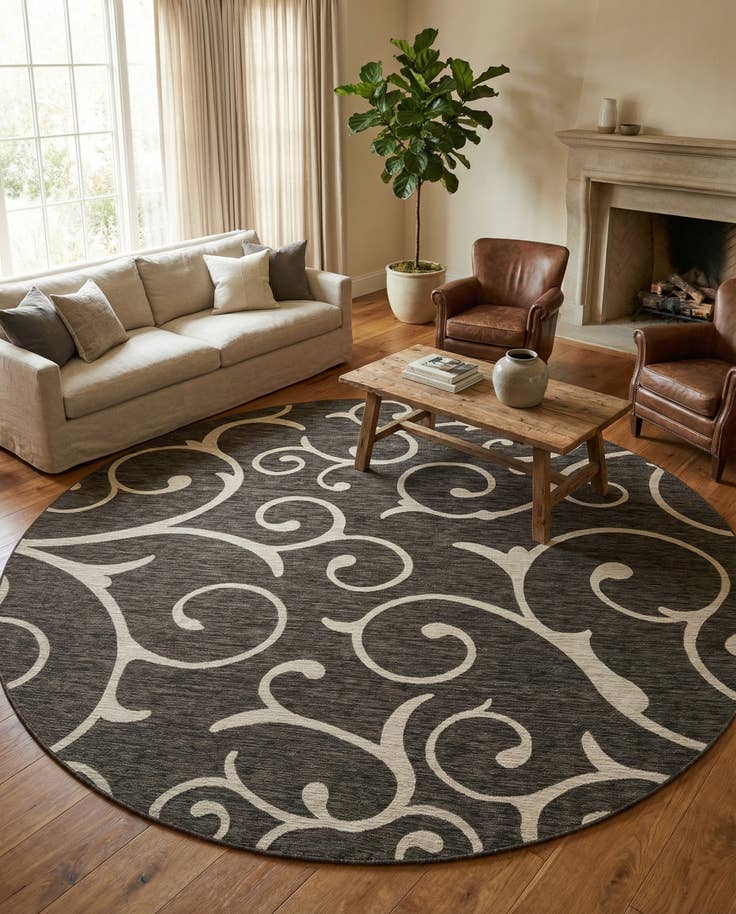 Detail image of 10' 8 x 10' 8 Easy-Clean Botanical Indoor / Outdoor Round Rug