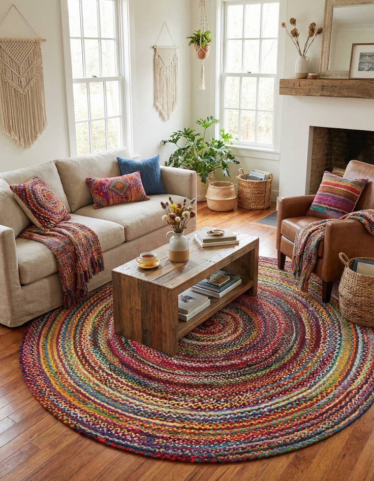 Detail image of 10' x 10'  Hand Braided Chindi Round Rug