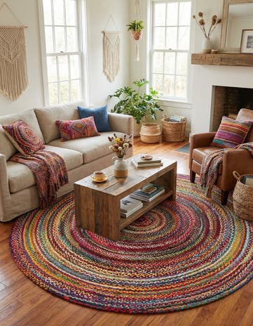 10' x 10' Handmade Braided Chindi Round Rug