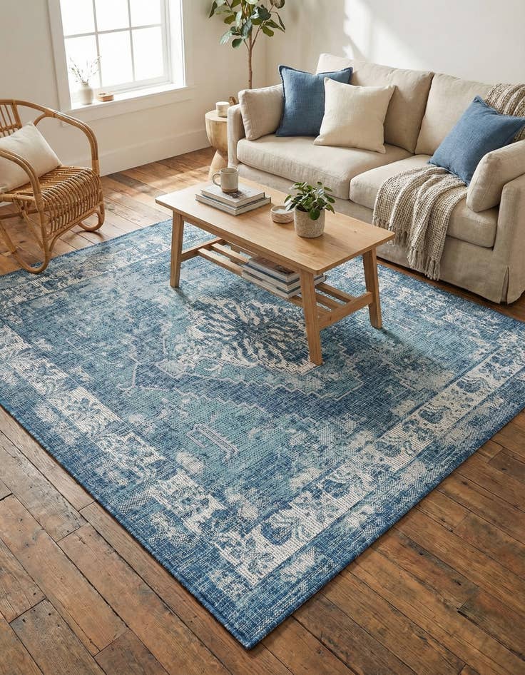 Detail image of 5' 3 x 5' 3  Washable Traditional Indoor / Outdoor Square Rug