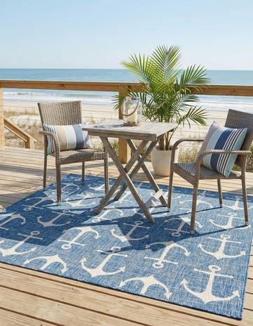 7' 10 x 7' 10 Easy-Clean Coastal Indoor / Outdoor Square Rug