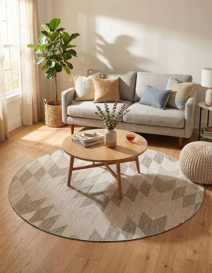 Detail image of 6' x 6'  Washable Modern Indoor / Outdoor Round Rug