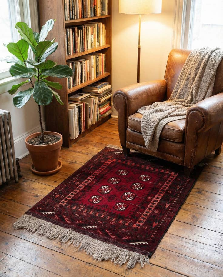 Detail image of 2' 11 x 3' 8 Hand Knotted Afghan Ersari Wool Rug