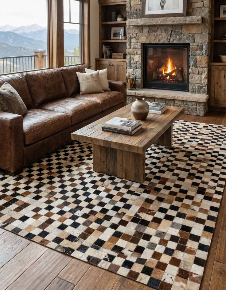 Detail image of  5' 1 x 8' Cowhide - Patchwork Rug