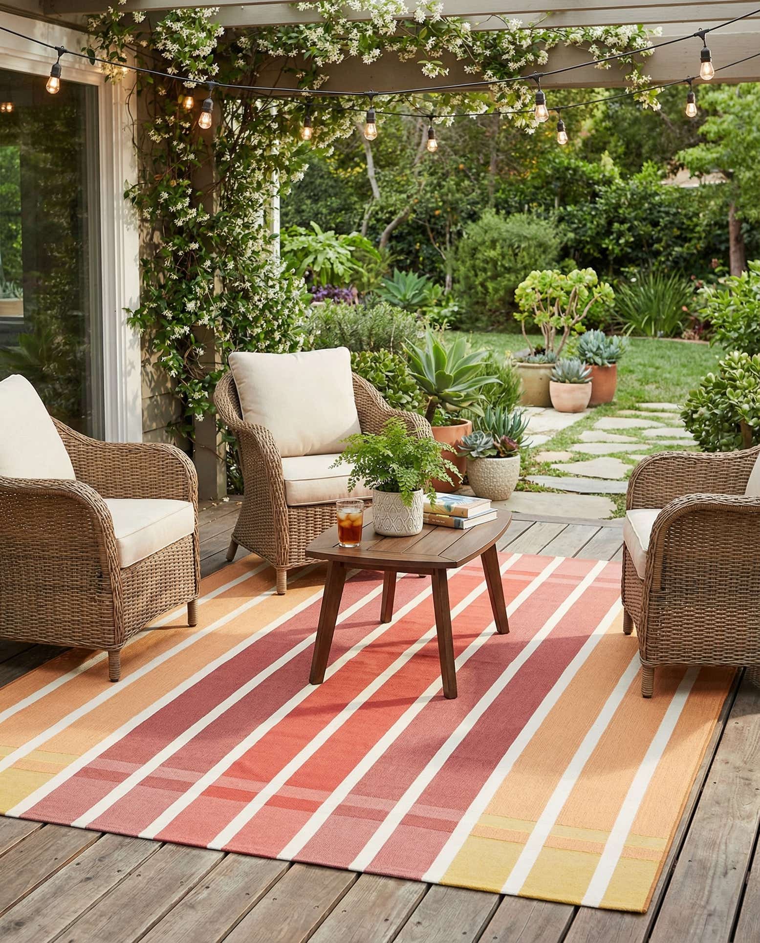 6' x 9' Easy-Clean Striped Indoor / Outdoor Rug