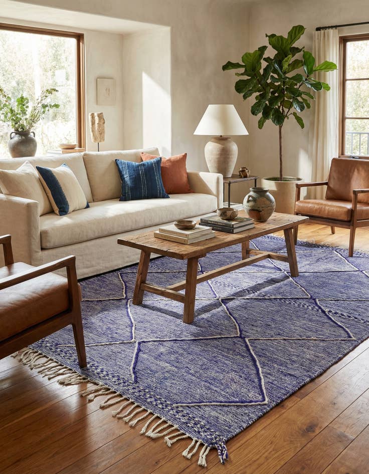 Detail image of 6' 3 x 10'  Hand Knotted Moroccan Wool Rug