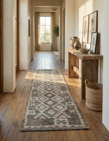 2' 9 x 9' 10 Hand Woven Kilim Maymana Wool Runner Rug