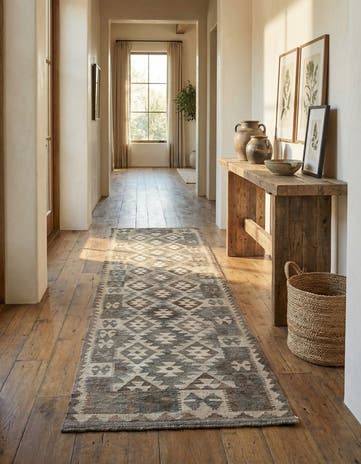 2' 9 x 9' 10 Hand Woven Kilim Maymana Wool Runner Rug