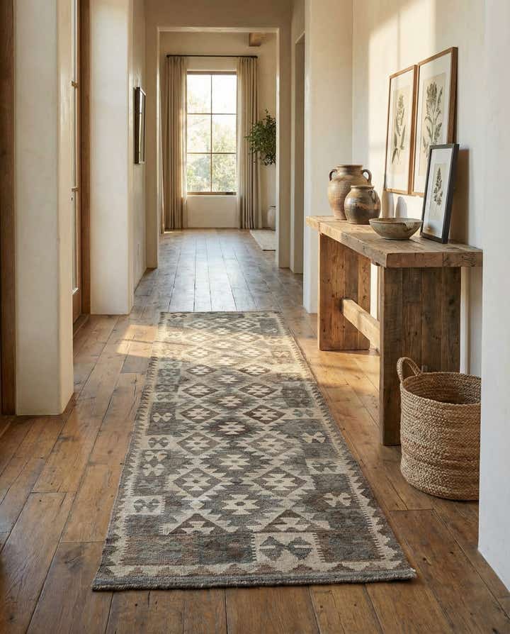 2' 9 x 9' 10 Hand Woven Kilim Maymana Wool Runner Rug