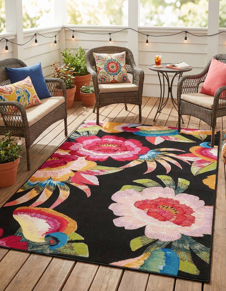 Detail image of 4' x 6'  Washable Botanical Indoor / Outdoor Rug