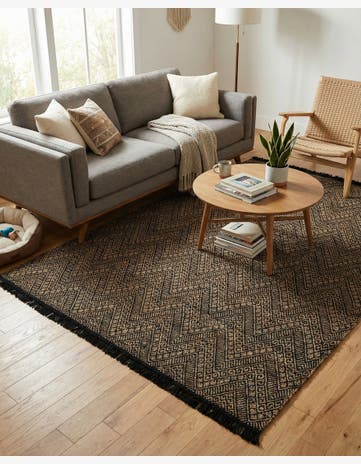 Black and Natural Handmade Braided Jute Rug