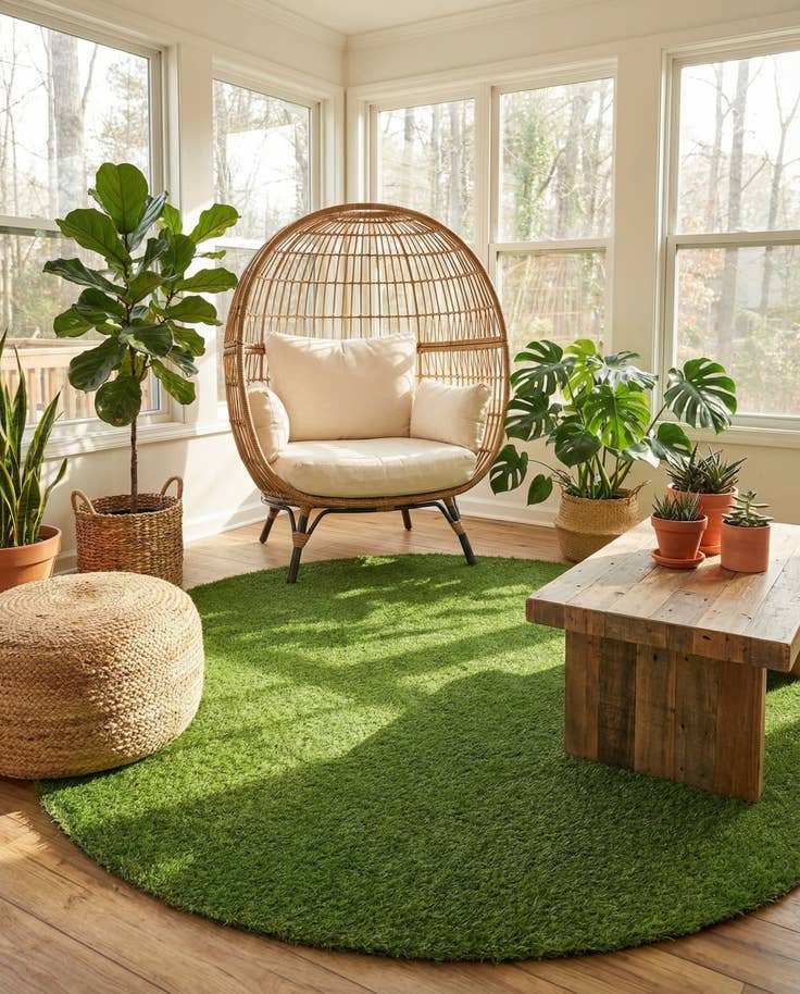 Detail image of 10' x 10' Easy-Clean Grass Indoor / Outdoor Round Rug
