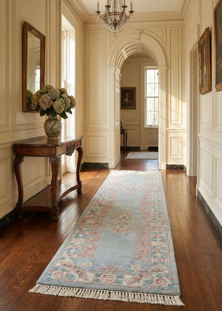 2' 5 x 8' 10 Hand Knotted Carved Pekin Wool Runner Rug