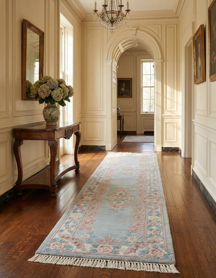 Detail image of 2' 5 x 8' 10 Hand Knotted Carved Pekin Wool Runner Rug