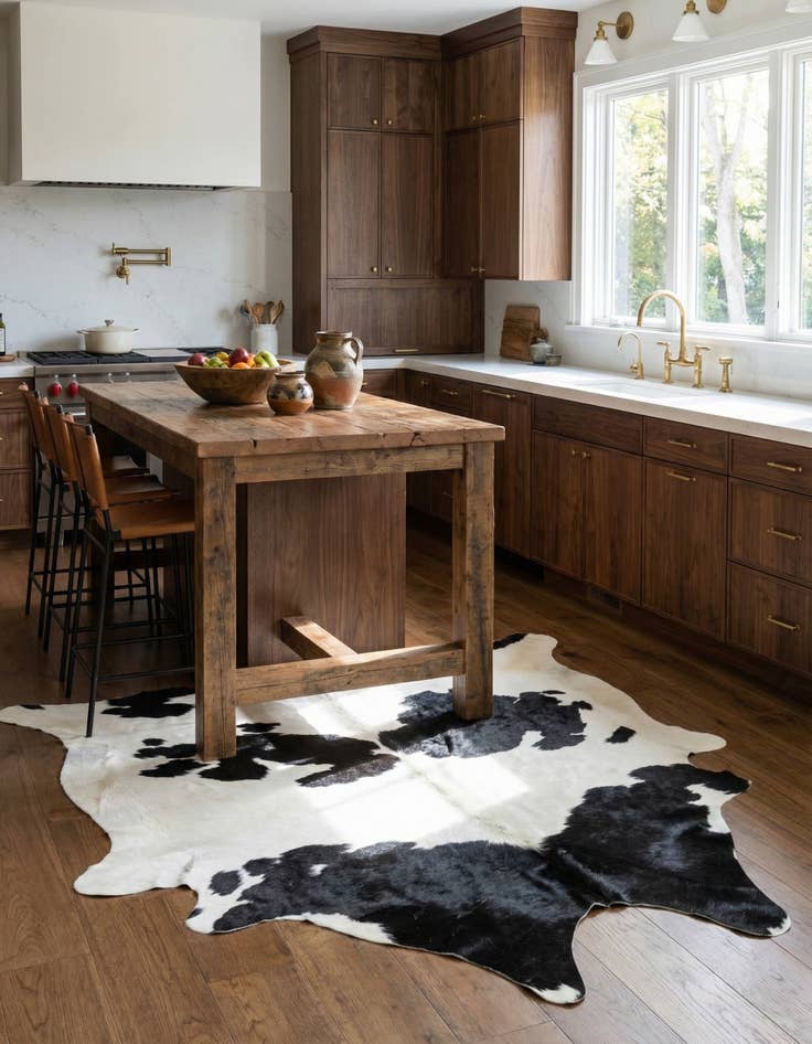 Detail image of 5' 11 x 6' 1 Cowhide Leather Square Rug