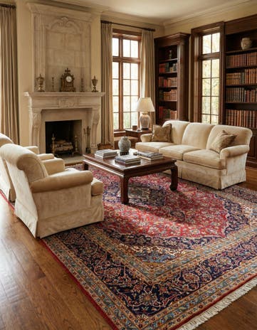 9' 8 x 12' 9 Hand Knotted Kashan Persian Wool Rug