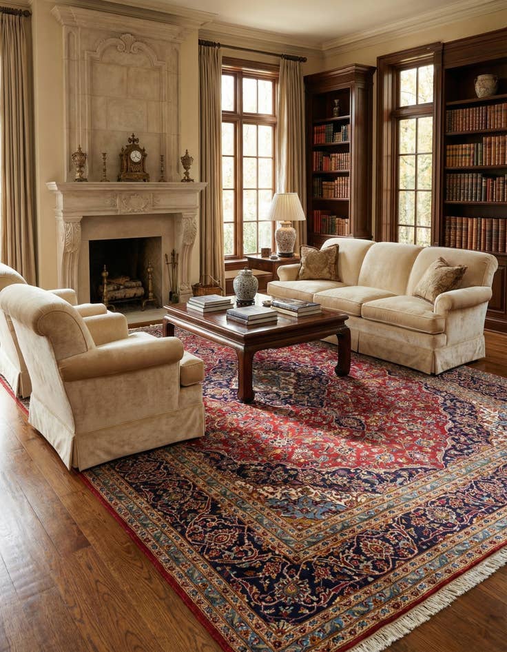 Detail image of  9' 8 x 12' 9  Hand Knotted Kashan Persian Wool Rug