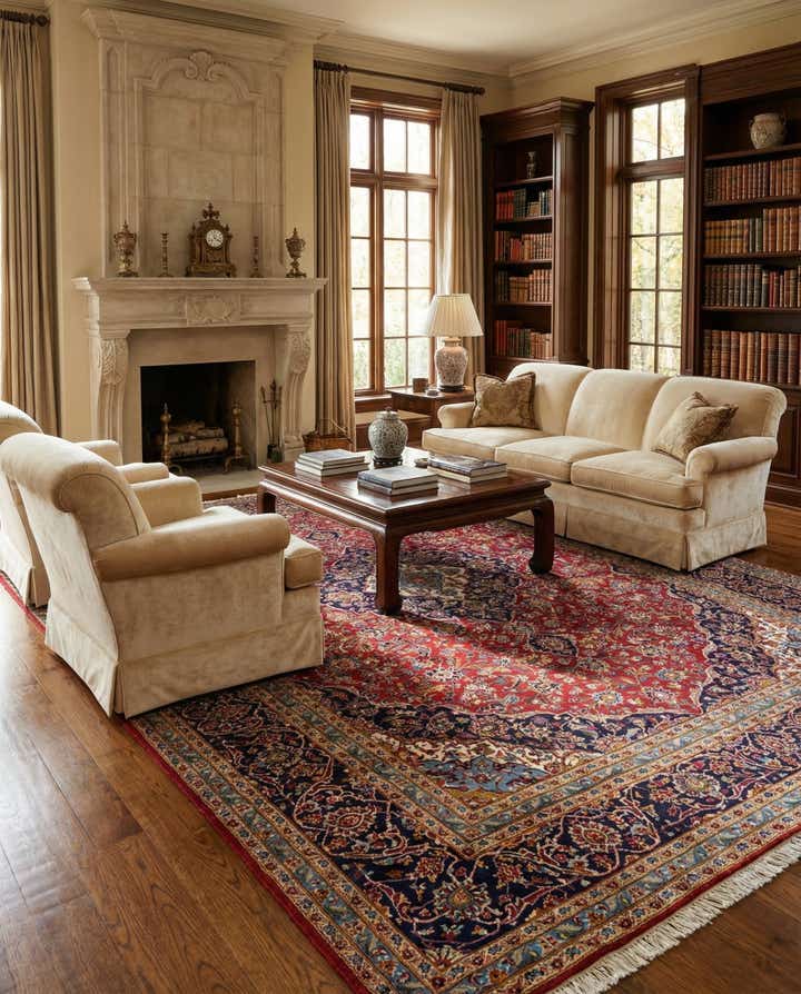 9' 8 x 12' 9 Hand Knotted Kashan Persian Wool Rug