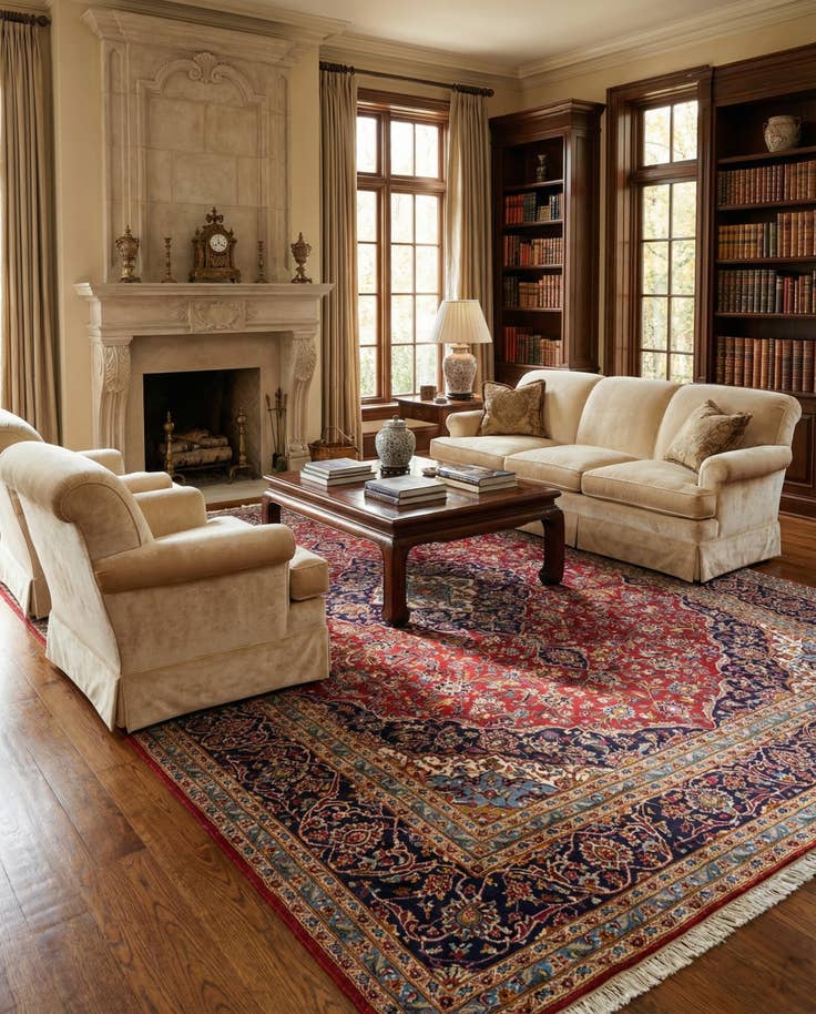 Detail image of 9' 8 x 12' 9 Hand Knotted Kashan Persian Wool Rug