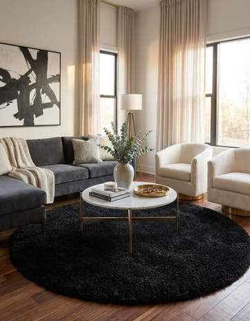 Onyx Black Infinity Shag Round Rug