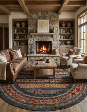 Blue Kashkuli Gabbeh Round Rug