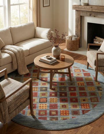 Blue Kashkuli Gabbeh Round Rug