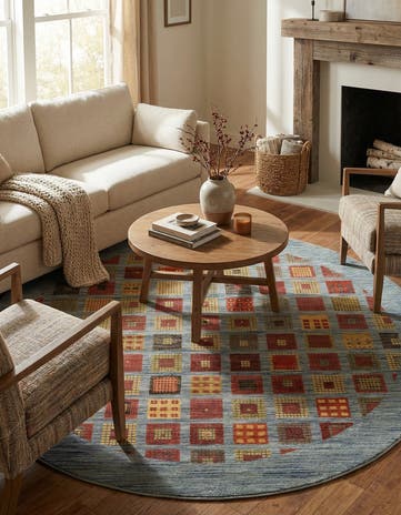 Blue Kashkuli Gabbeh Round Rug