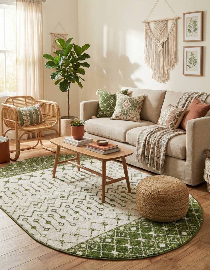 Detail image of  5' 3 x 8' Moroccan Trellis Oval Rug