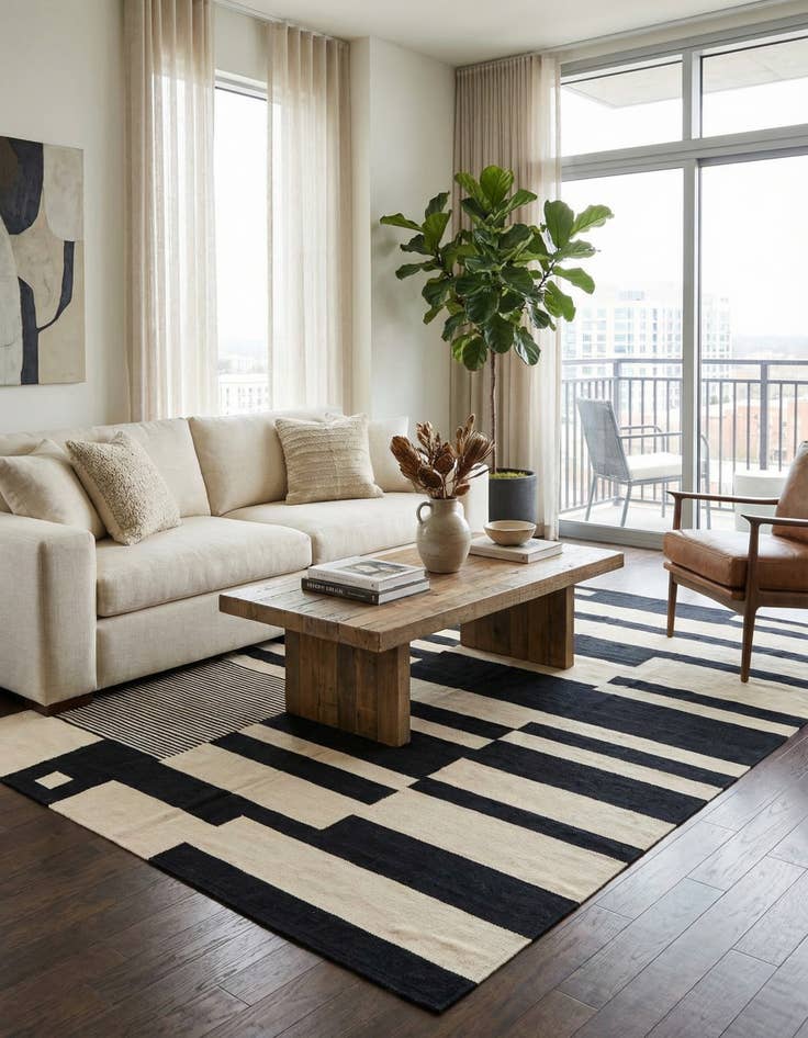 Detail image of 6' 7 x 9' 9  Hand Woven Kilim Modern Wool Rug