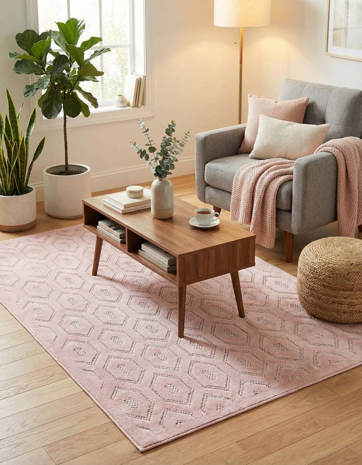 Detail image of 4' x 6'  Washable Trellis Textured Indoor / Outdoor Rug