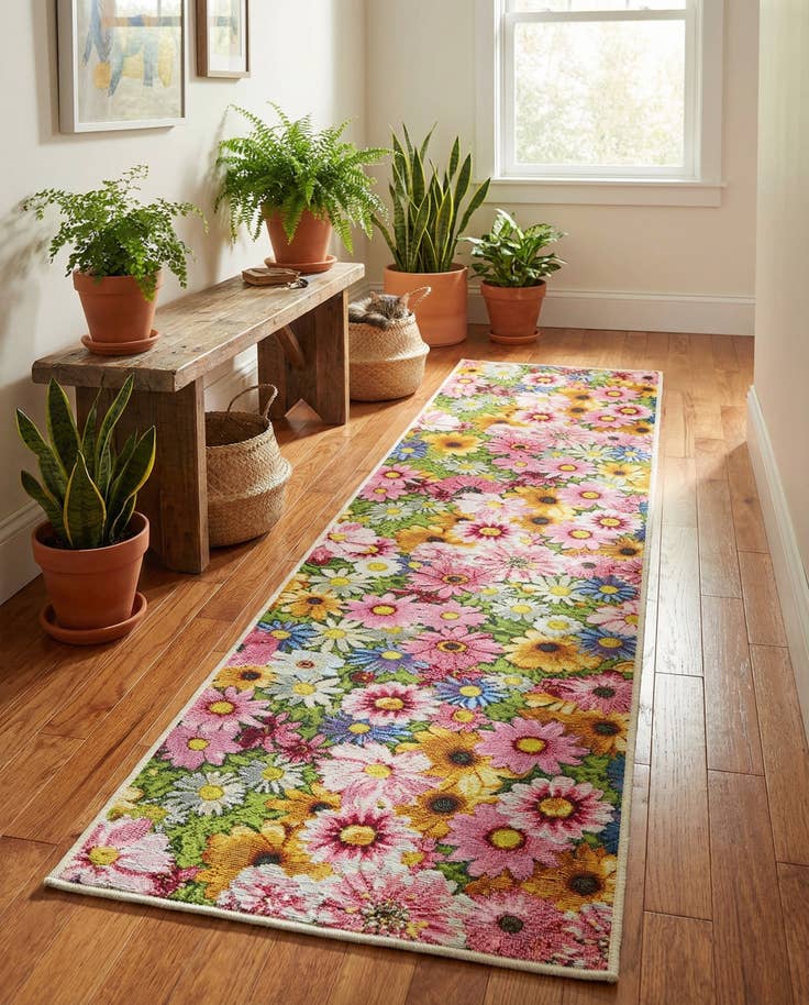 Detail image of 2' x 8' Easy-Clean Botanical Indoor / Outdoor Runner Rug