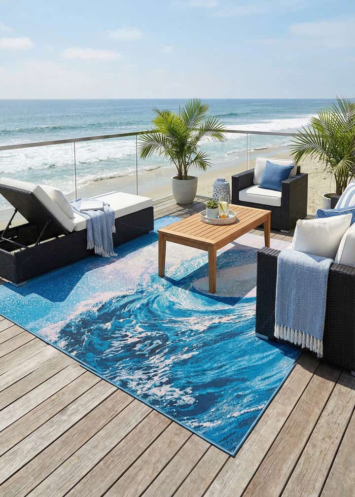 7' 10 x 7' 10 Easy-Clean Modern Indoor / Outdoor Square Rug
