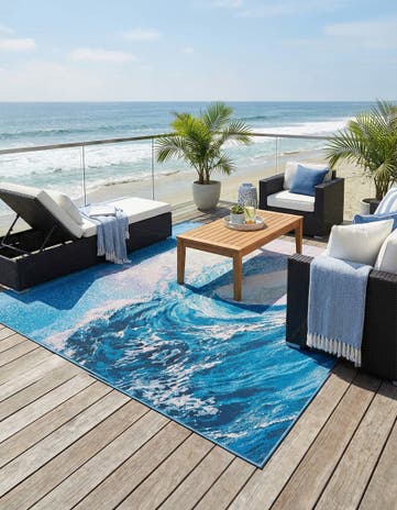Blue Easy-Clean Modern Indoor / Outdoor Square Rug