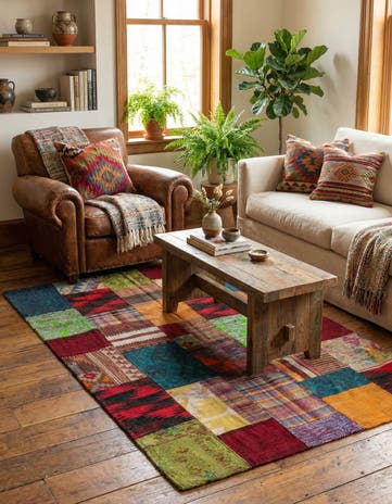 4' x 6' Hand Woven Kilim Patchwork Wool Rug