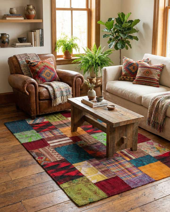 4' x 6' Hand Woven Kilim Patchwork Wool Rug