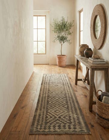 2' 9 x 9' 8 Hand Woven Kilim Maymana Wool Runner Rug