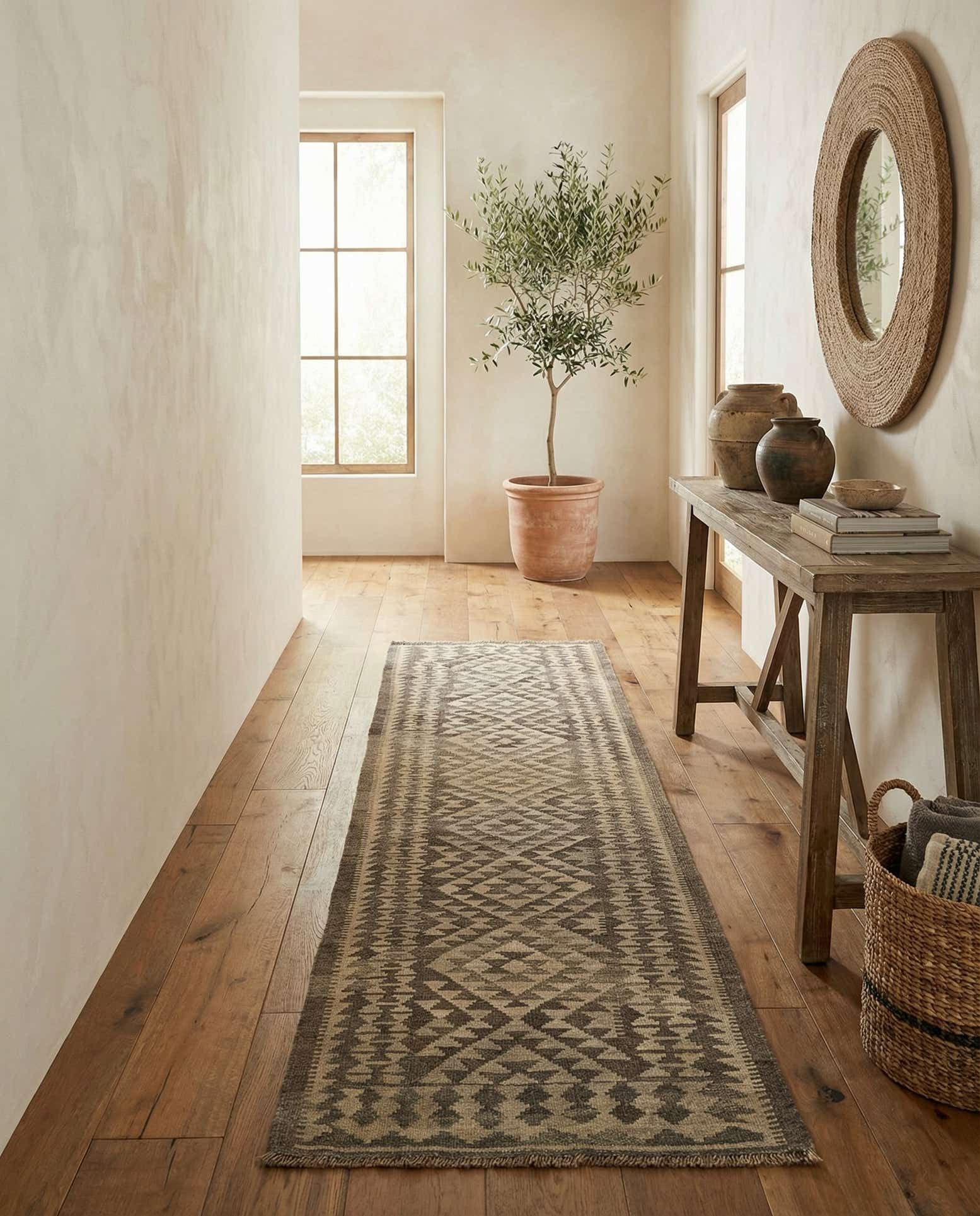 2' 9 x 9' 8 Hand Woven Kilim Maymana Wool Runner Rug