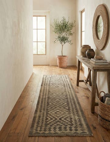 2' 9 x 9' 8 Hand Woven Kilim Maymana Wool Runner Rug