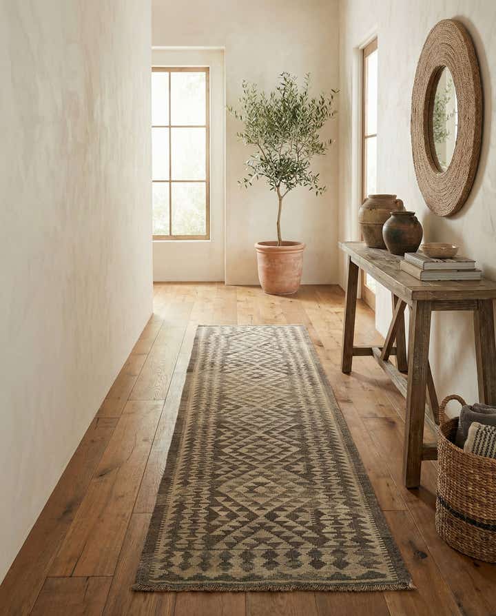 2' 9 x 9' 8 Hand Woven Kilim Maymana Wool Runner Rug