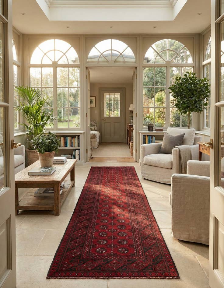 Detail image of 2' 8 x 16' 2  Hand Knotted Afghan Akhche Wool Runner Rug