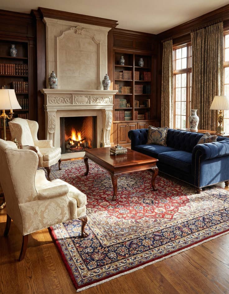 Detail image of 9' 6 x 13' 6  Hand Knotted Isfahan Persian Wool Rug