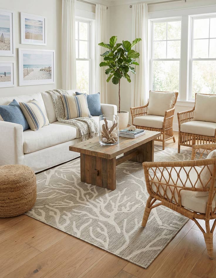 Detail image of  5' 3 x 7'  Washable Coastal Indoor / Outdoor Rug