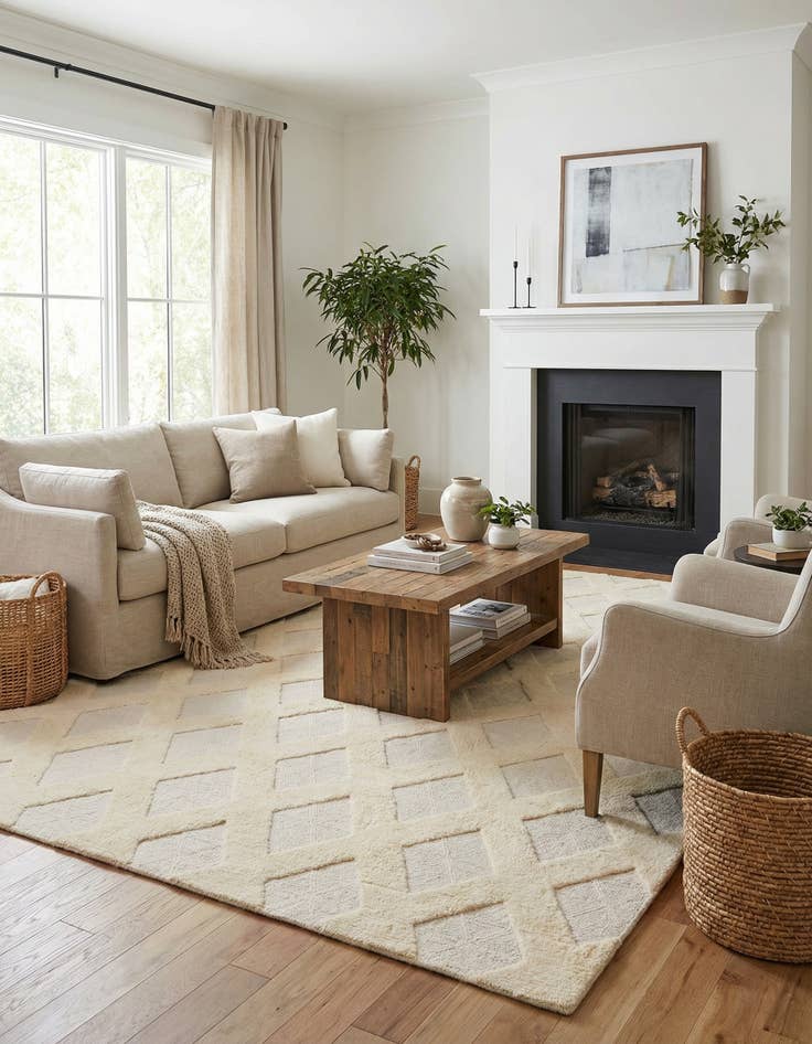 Detail image of  9' x 12'  Hand Woven Lattice Wool Rug