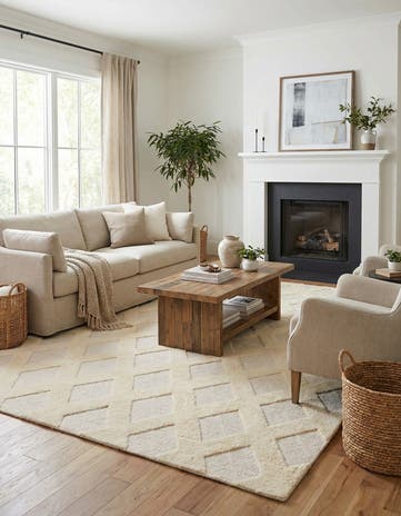 9' x 12' Hand Woven Lattice Wool Rug